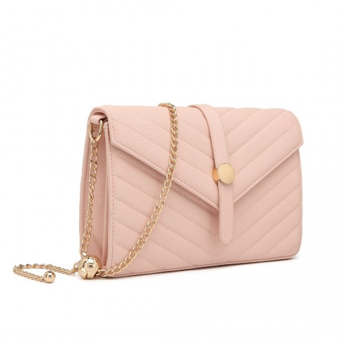 Miss Lulu V-Stitched Flap Leather Chain Bag - Stylish Pink Shoulder Bag for Women | Chic & Elegant Fashion Accessory - BEYRUN