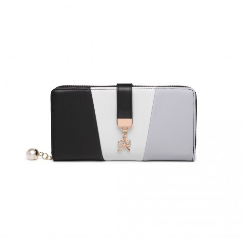 Miss Lulu Tri Colour Women's Leather Look Purse - Stylish & Spacious Wallet with Multiple Card Slots, Black - BEYRUN