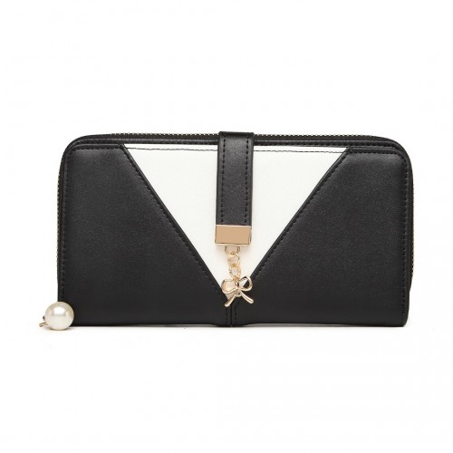 Miss Lulu Two Tone Women's Leather Look Clutch Purse - Elegant & Functional Black Wallet - BEYRUN