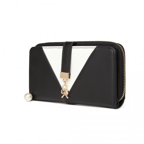 Miss Lulu Two Tone Women's Leather Look Clutch Purse - Elegant & Functional Black Wallet - BEYRUN