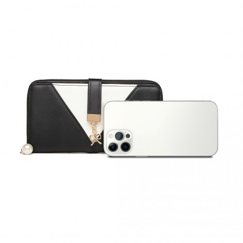 Miss Lulu Two Tone Women's Leather Look Clutch Purse - Elegant & Functional Black Wallet - BEYRUN