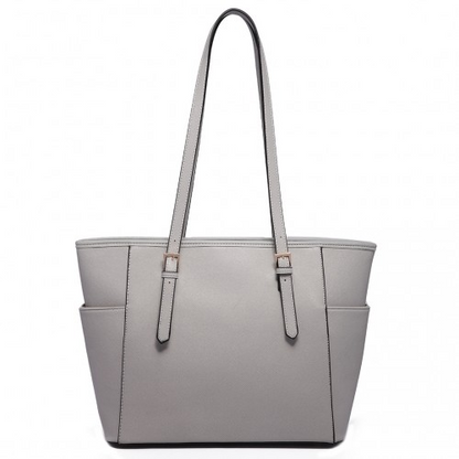 Miss Lulu Light Grey Faux Leather Tote Bag with Adjustable Handle - BEYRUN