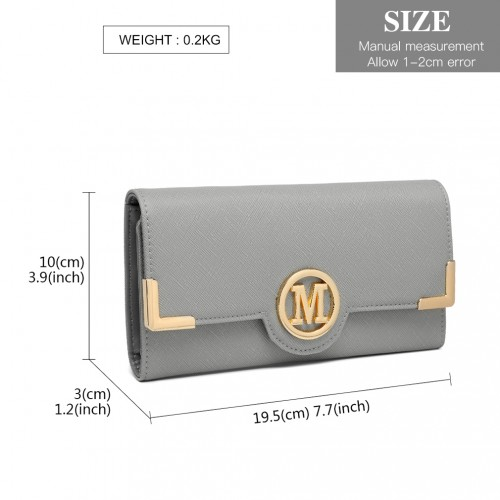 Miss Lulu Leather Look Classic Long Purse - Elegant Grey PU Leather Wallet - BEYRUN