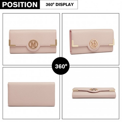 Miss Lulu Leather Look Classic Long Purse in Pink - Compact and Stylish for Every Occasion - BEYRUN