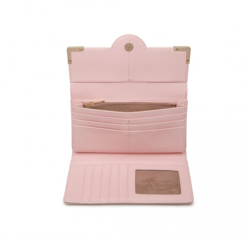 Miss Lulu Leather Look Classic Long Purse in Pink - Compact and Stylish for Every Occasion - BEYRUN