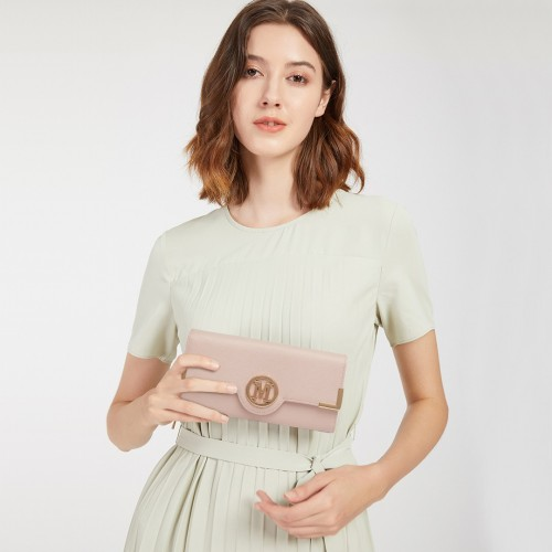 Miss Lulu Leather Look Classic Long Purse in Pink - Compact and Stylish for Every Occasion - BEYRUN