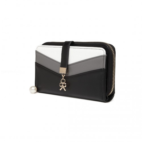 Miss Lulu Mixed Colour Women's Leather Look Clutch Purse - Black | Stylish & Elegant Accessory - BEYRUN