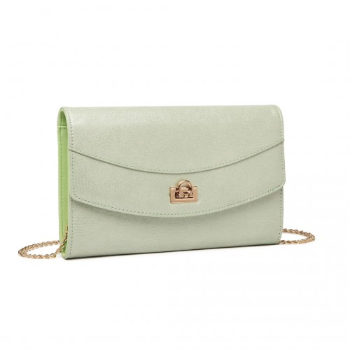 Miss Lulu Elegant Flap Clutch Leather Chain Evening Bag - Green - BEYRUN