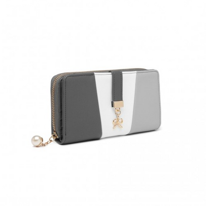 Miss Lulu Tri Colour Women's Leather Look Purse - Grey And White | Elegant & Spacious Wallet - BEYRUN