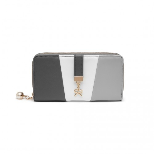 Miss Lulu Tri Colour Women's Leather Look Purse - Grey And White | Elegant & Spacious Wallet - BEYRUN