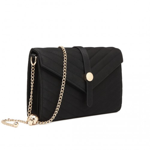 Miss Lulu V-stitched Flap Leather Chain Bag - Black | Chic & Lightweight Shoulder Bag - BEYRUN