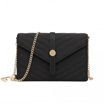 Miss Lulu V-stitched Flap Leather Chain Bag - Black | Chic & Lightweight Shoulder Bag - BEYRUN