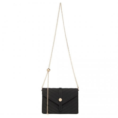 Miss Lulu V-stitched Flap Leather Chain Bag - Black | Chic & Lightweight Shoulder Bag - BEYRUN