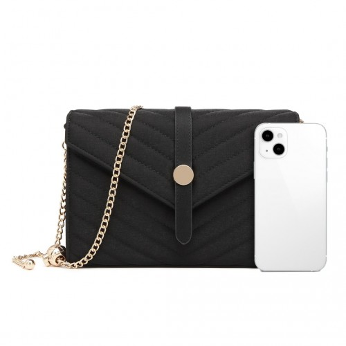 Miss Lulu V-stitched Flap Leather Chain Bag - Black | Chic & Lightweight Shoulder Bag - BEYRUN