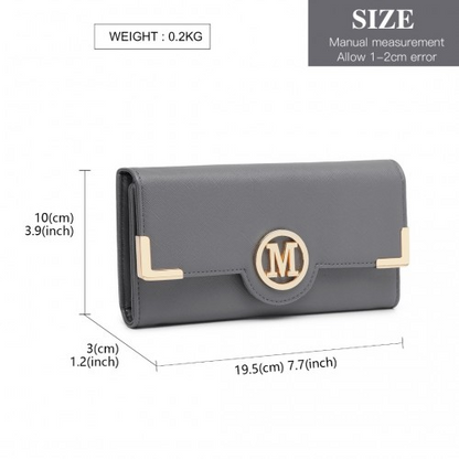 Miss Lulu Leather Look Classic Long Purse - Dark Grey | Stylish & Practical Women's Wallet - BEYRUN