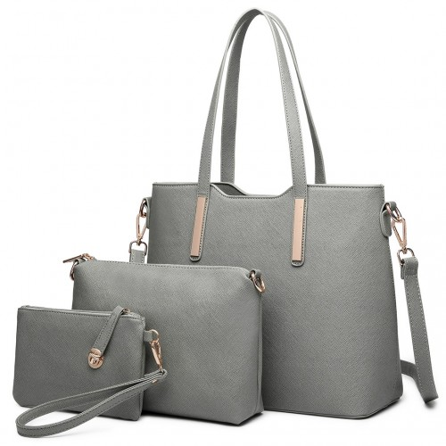 Miss Lulu Three Piece Tote Shoulder Bag and Clutch - Dark Grey | LT6648 - BEYRUN