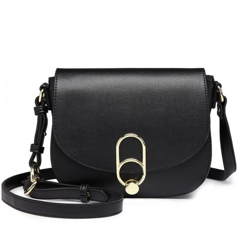 Miss Lulu Cross Body Saddle Bag - Black | Premium PU Leather & Durable Hardware - BEYRUN