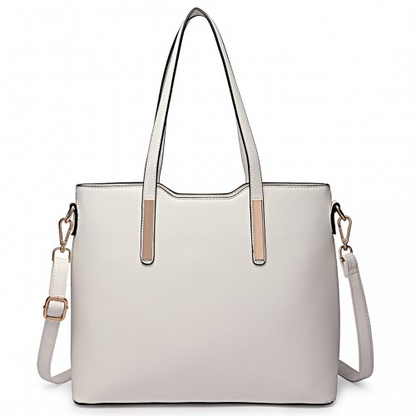 Miss Lulu Three Piece Tote Shoulder Bag and Clutch Set - Elegant White - BEYRUN