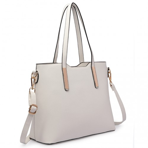 Miss Lulu Three Piece Tote Shoulder Bag and Clutch Set - Elegant White - BEYRUN