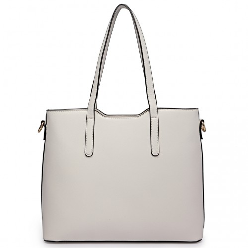 Miss Lulu Three Piece Tote Shoulder Bag and Clutch Set - Elegant White - BEYRUN