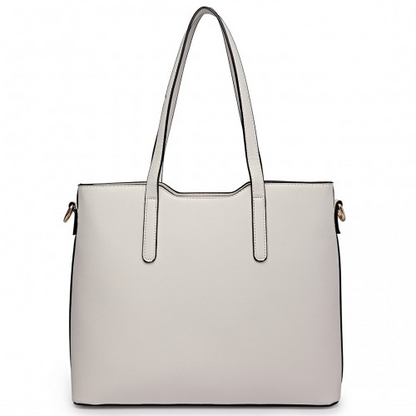 Miss Lulu Three Piece Tote Shoulder Bag and Clutch Set - Elegant White - BEYRUN