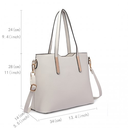 Miss Lulu Three Piece Tote Shoulder Bag and Clutch Set - Elegant White - BEYRUN