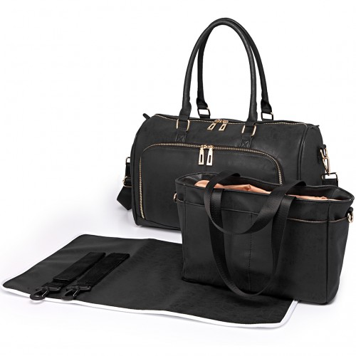 Miss Lulu Leather Look Maternity Changing Shoulder Bag Black - Stylish, Practical, and Durable - BEYRUN