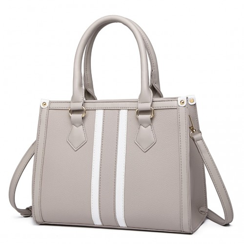 Miss Lulu Elegant Grey Striped Crossbody Tote Bag – Stylish and Spacious - BEYRUN