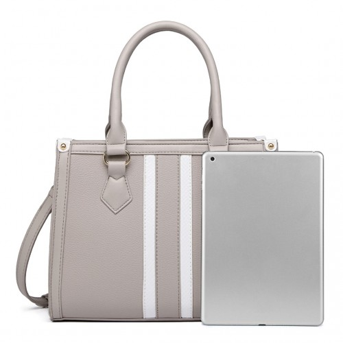 Miss Lulu Elegant Grey Striped Crossbody Tote Bag – Stylish and Spacious - BEYRUN