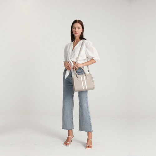 Miss Lulu Elegant Grey Striped Crossbody Tote Bag – Stylish and Spacious - BEYRUN