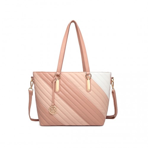 Miss Lulu Pink Contrast Colour Twill Leather Handbag Tote Bag - Stylish & Versatile - BEYRUN