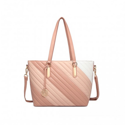 Miss Lulu Pink Contrast Colour Twill Leather Handbag Tote Bag - Stylish & Versatile - BEYRUN