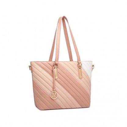 Miss Lulu Pink Contrast Colour Twill Leather Handbag Tote Bag - Stylish & Versatile - BEYRUN