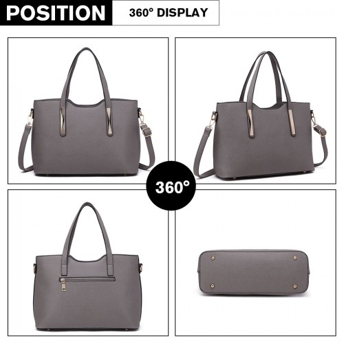 Miss Lulu Grey PU Leather Handbag & Purse - Stylish and Spacious | High-Quality Women's Bag - BEYRUN