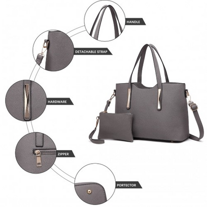 Miss Lulu Grey PU Leather Handbag & Purse - Stylish and Spacious | High-Quality Women's Bag - BEYRUN