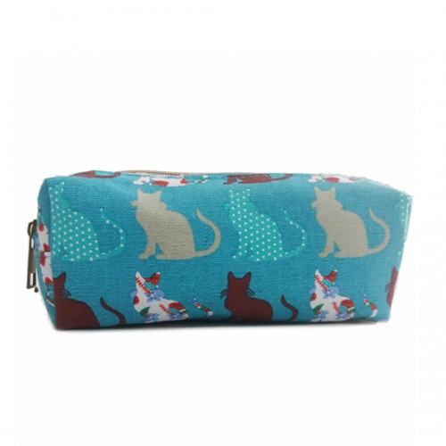 PC-CT - Miss Lulu Canvas Pencil Case Cat Teal - BEYRUN