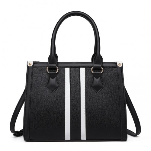 Miss Lulu White Striped Commuter Elegant Crossbody Tote Bag - Black | Premium PU Leather, Waterproof, Wear-Resistant - BEYRUN