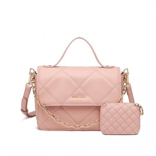 Miss Lulu Diamond Quilted Leather Chain Shoulder Bag - Pink | Stylish & Versatile - BEYRUN