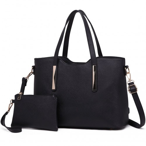 Miss Lulu Women's Black PU Leather Handbag & Purse Set - Elegant, Spacious & Versatile - BEYRUN