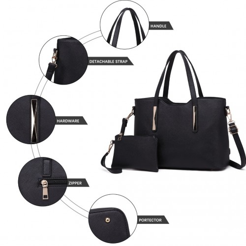 Miss Lulu Women's Black PU Leather Handbag & Purse Set - Elegant, Spacious & Versatile - BEYRUN