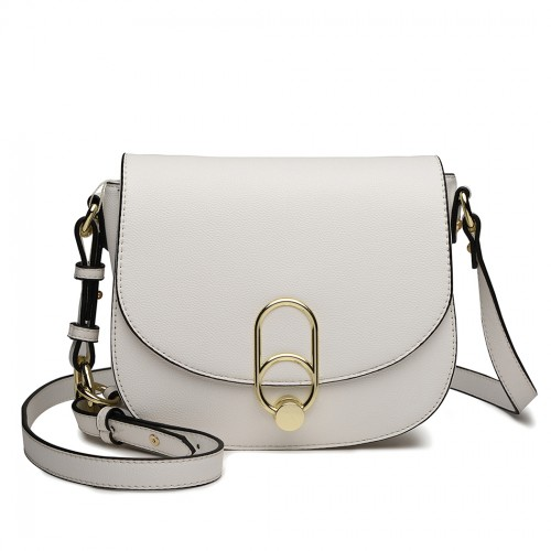 Miss Lulu Cross Body Saddle Bag - White | Stylish & Practical PU Leather Bag - BEYRUN