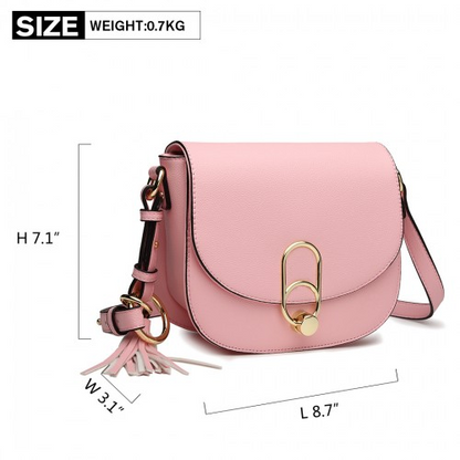 Miss Lulu Cross Body Saddle Bag - Pink | High Quality PU Leather | Elegant & Durable - BEYRUN