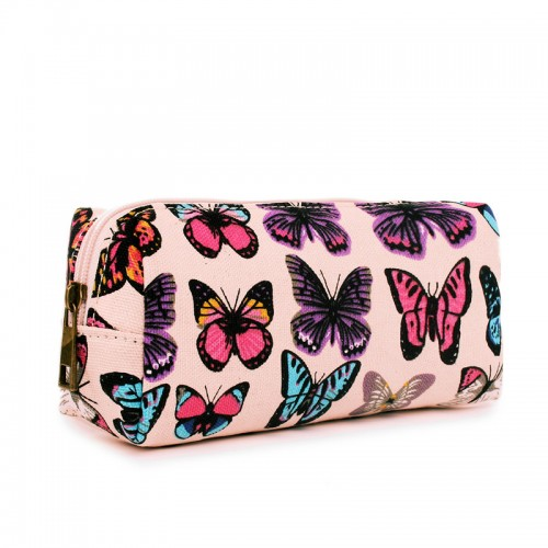 PC-B - Miss Lulu Canvas Pencil Case Butterfly Pink - BEYRUN