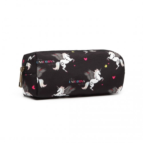 PC-UN - MISS LULU UNICORN CANVAS PENCIL CASE - BLACK - BEYRUN