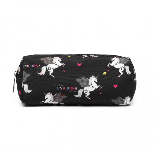 PC-UN - MISS LULU UNICORN CANVAS PENCIL CASE - BLACK - BEYRUN