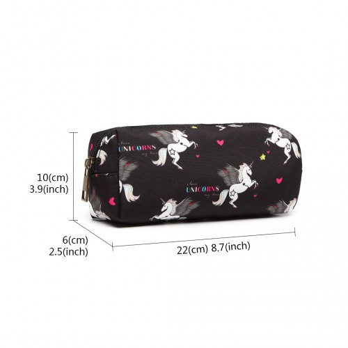 PC-UN - MISS LULU UNICORN CANVAS PENCIL CASE - BLACK - BEYRUN