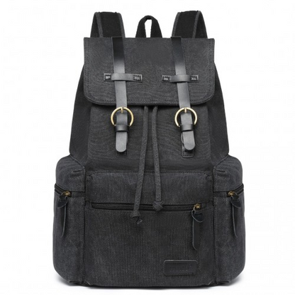 E1672 - Kono Large Multi Function Leather Details Canvas Backpack - Black - BEYRUN