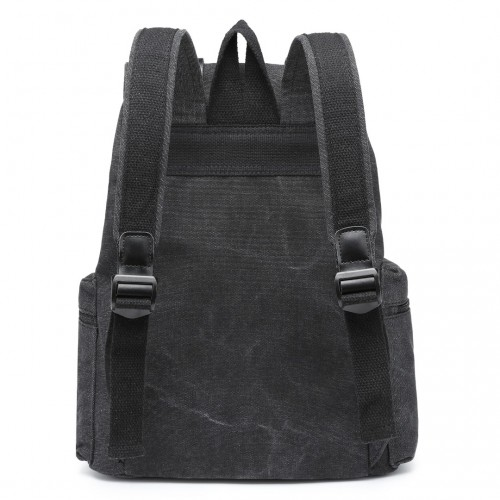 E1672 - Kono Large Multi Function Leather Details Canvas Backpack - Black - BEYRUN