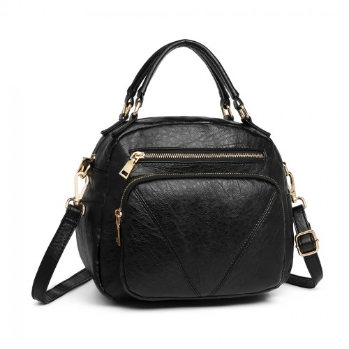 Miss Lulu Bowler Style Shoulder Bag - Black | Premium PU Leather, Multi-Pocket Design, Versatile Carrying Options - BEYRUN