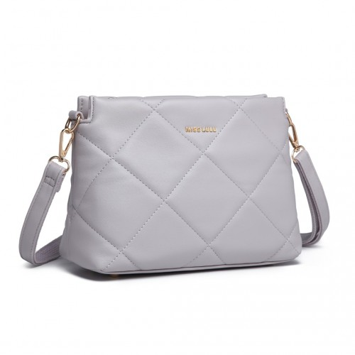 Miss Lulu PU Leather Rhombus Shoulder Bag - Elegant Light Grey Designer Purse for Every Occasion - BEYRUN